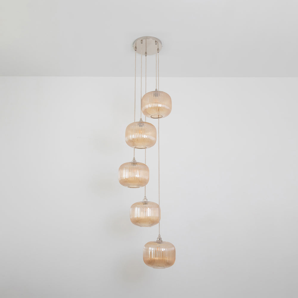 Amber Reeded Five Drop Pendant