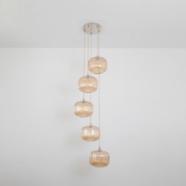 Amber Reeded Five Drop Pendant