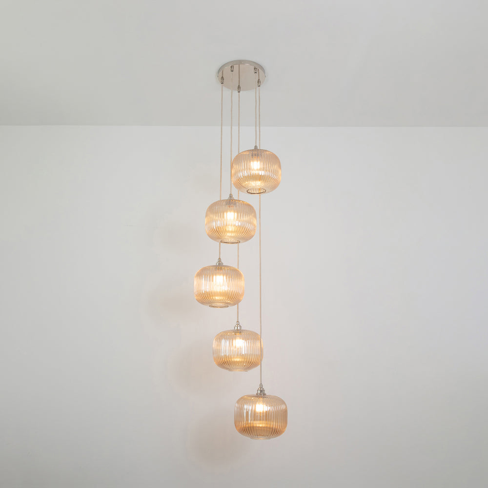 Amber Reeded Five Drop Pendant