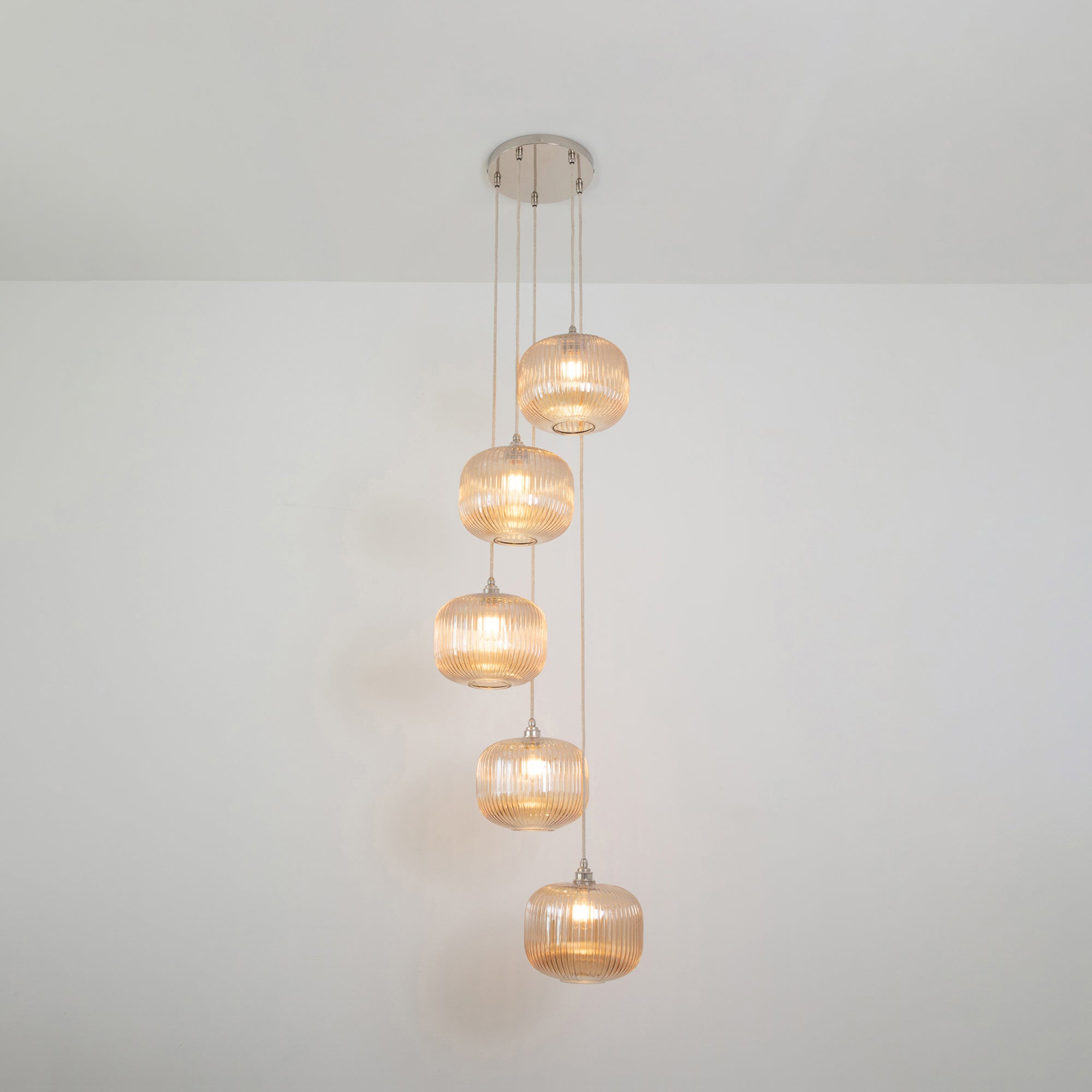 Amber Reeded Five Drop Pendant