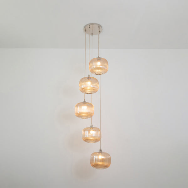 Amber Reeded Five Drop Pendant