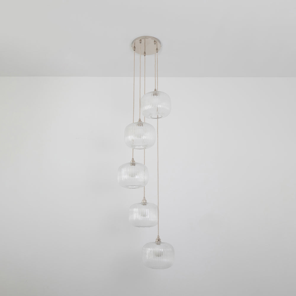 Clear Reeded Five Drop Pendant