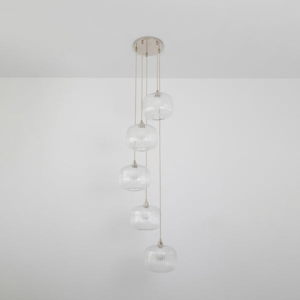 Clear Reeded Five Drop Pendant