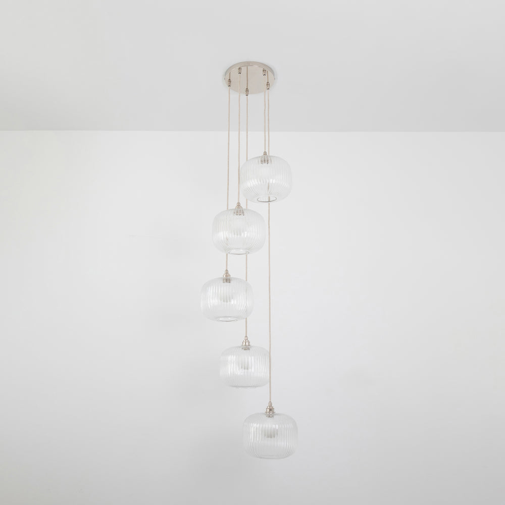 Clear Reeded Five Drop Pendant