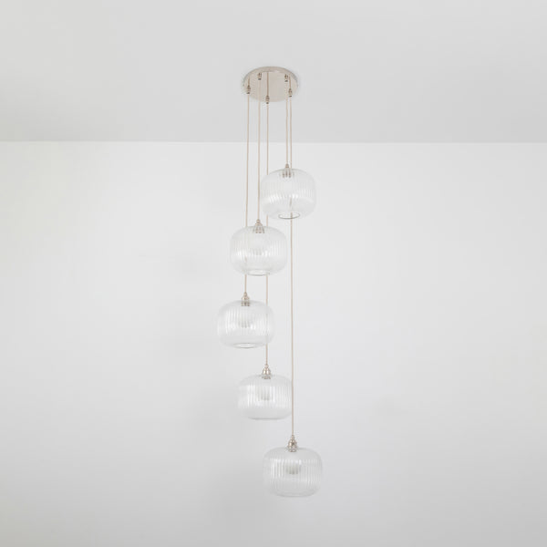 Clear Reeded Five Drop Pendant