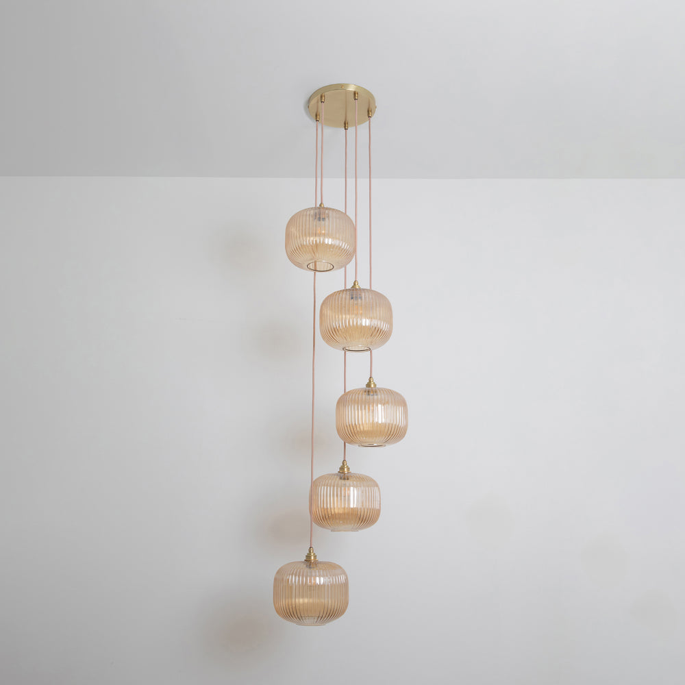 Amber Reeded Five Drop Pendant