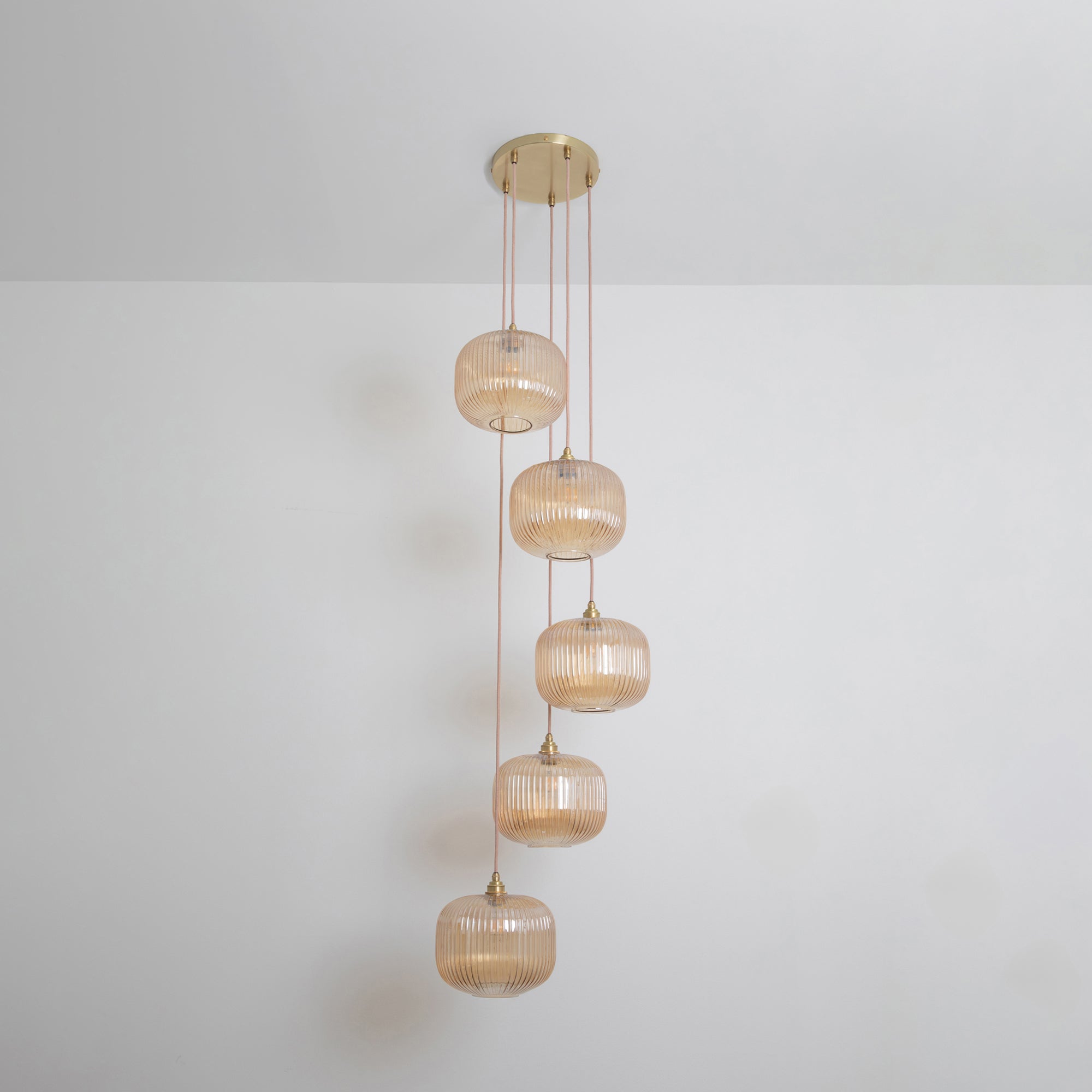 Amber Reeded Five Drop Pendant