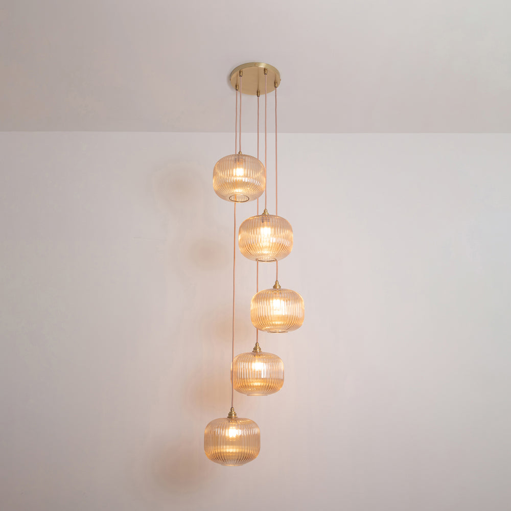 Amber Reeded Five Drop Pendant