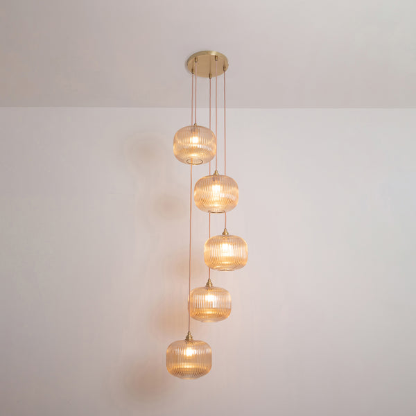 Amber Reeded Five Drop Pendant