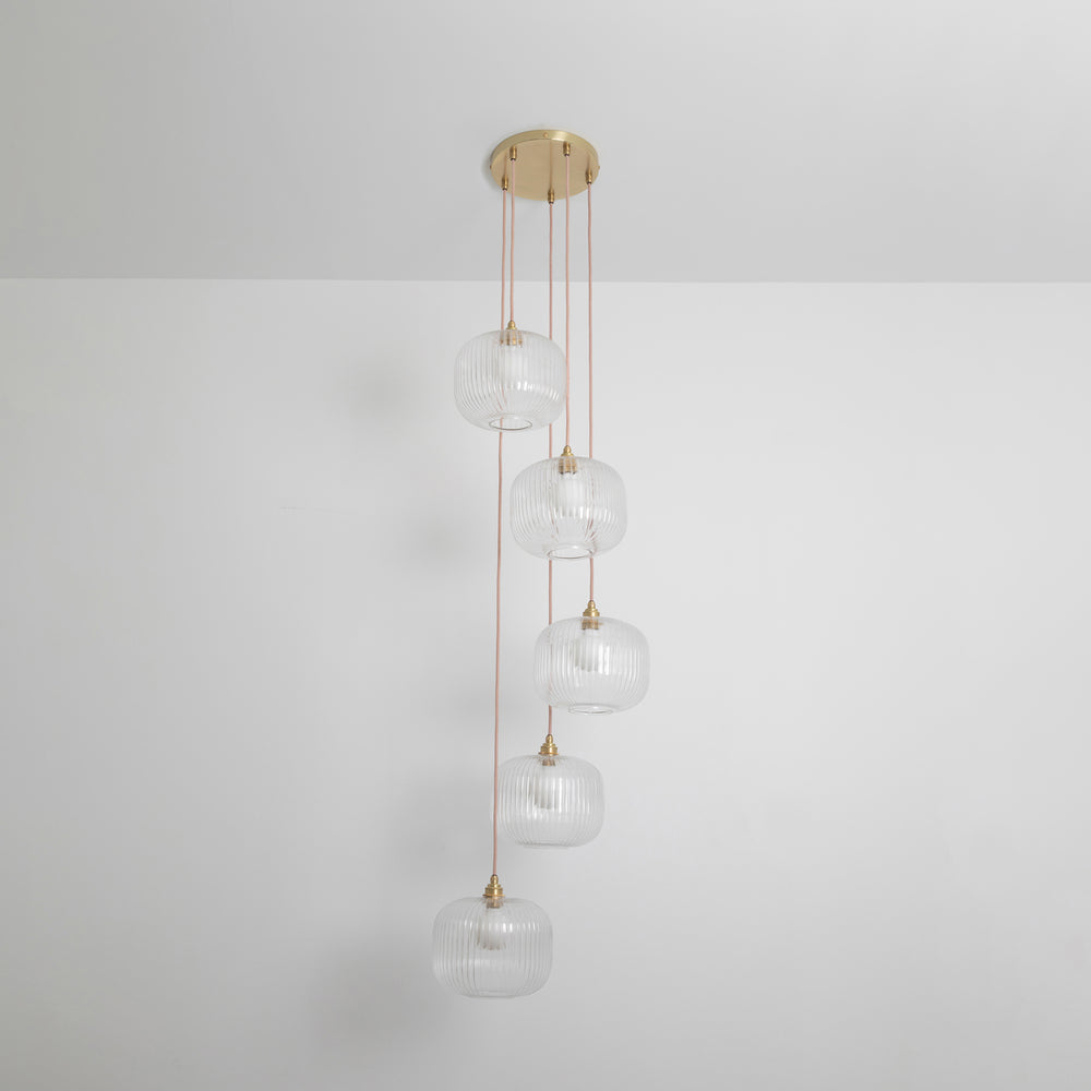 Clear Reeded Five Drop Pendant