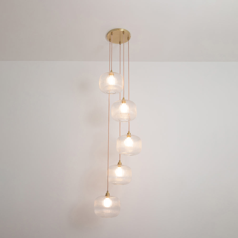 Clear Reeded Five Drop Pendant