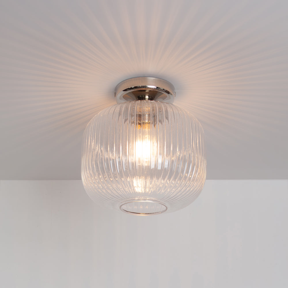 Clear Reeded Glass Flush Ceiling Light