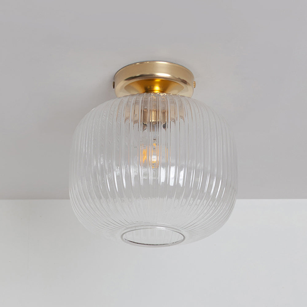 Clear Reeded Glass Flush Ceiling Light
