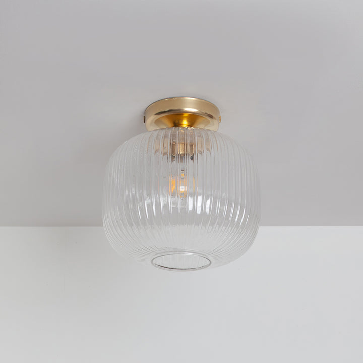Clear Reeded Glass Flush Ceiling Light