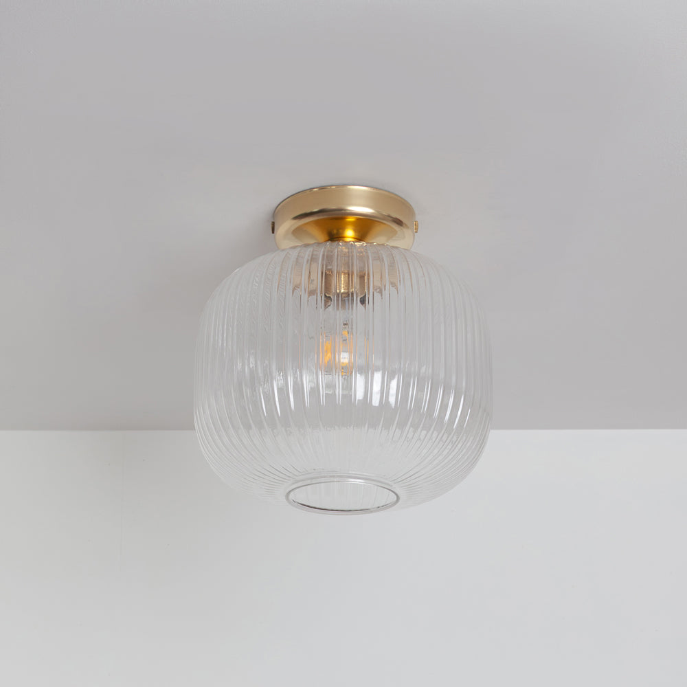 Clear Reeded Glass Flush Ceiling Light