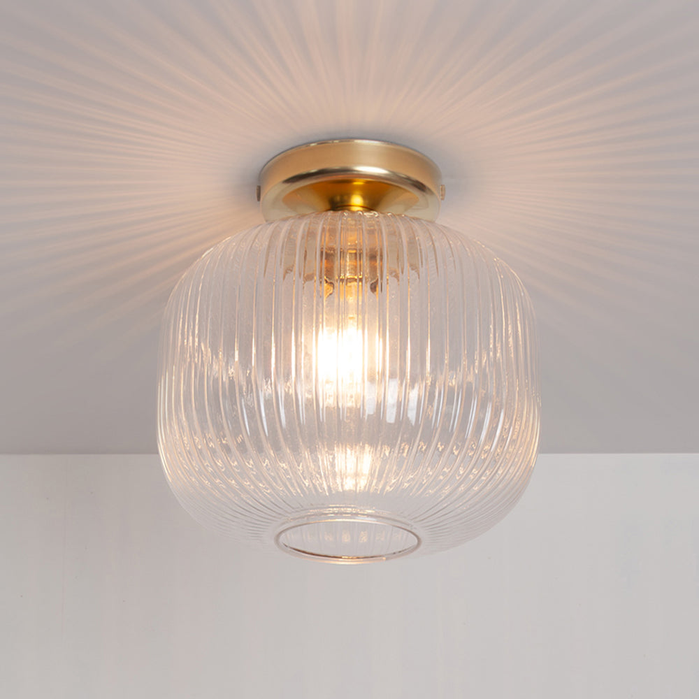 Clear Reeded Glass Flush Ceiling Light