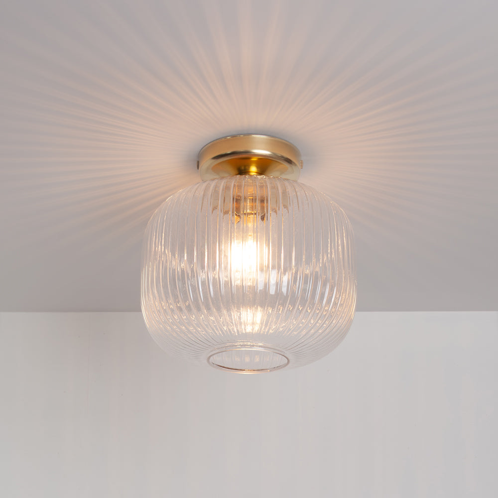 Clear Reeded Glass Flush Ceiling Light