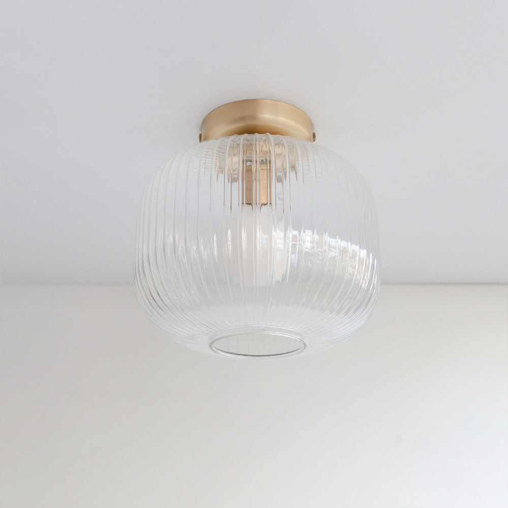 Clear Reeded Glass Flush Ceiling Light