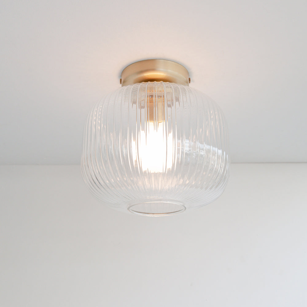 Clear Reeded Glass Flush Ceiling Light