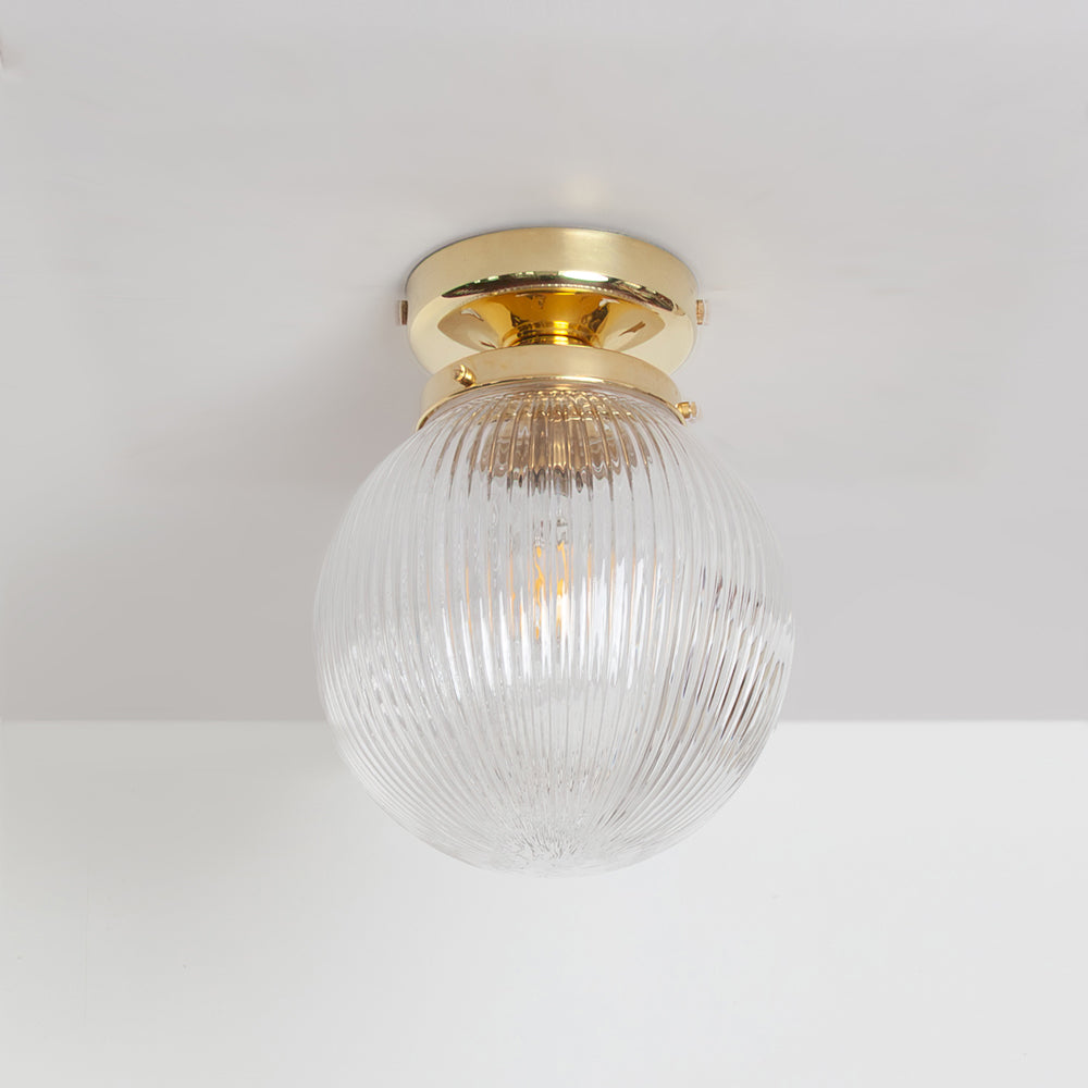 Clear Reeded Glass Globe Ceiling Light
