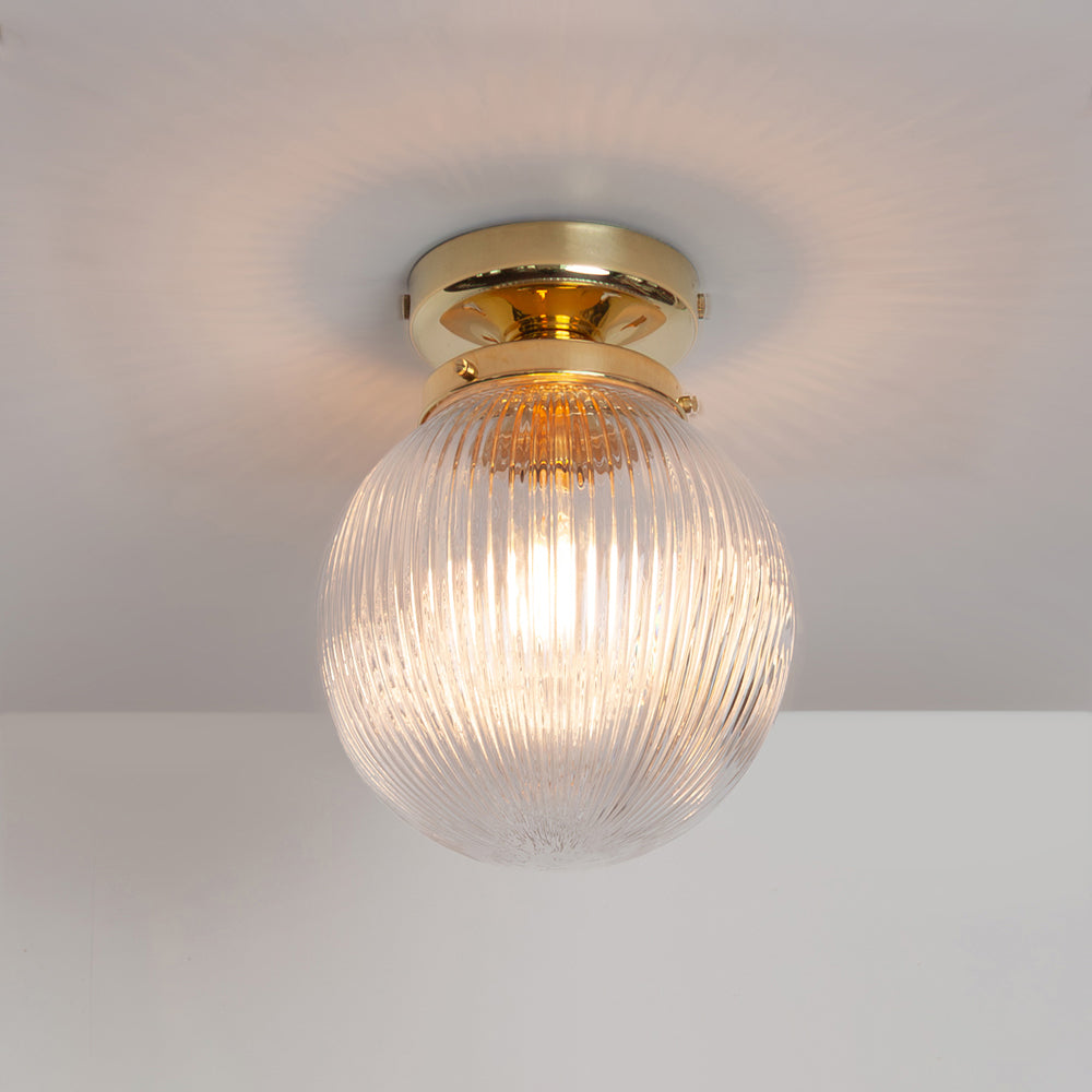 Clear Reeded Glass Globe Ceiling Light
