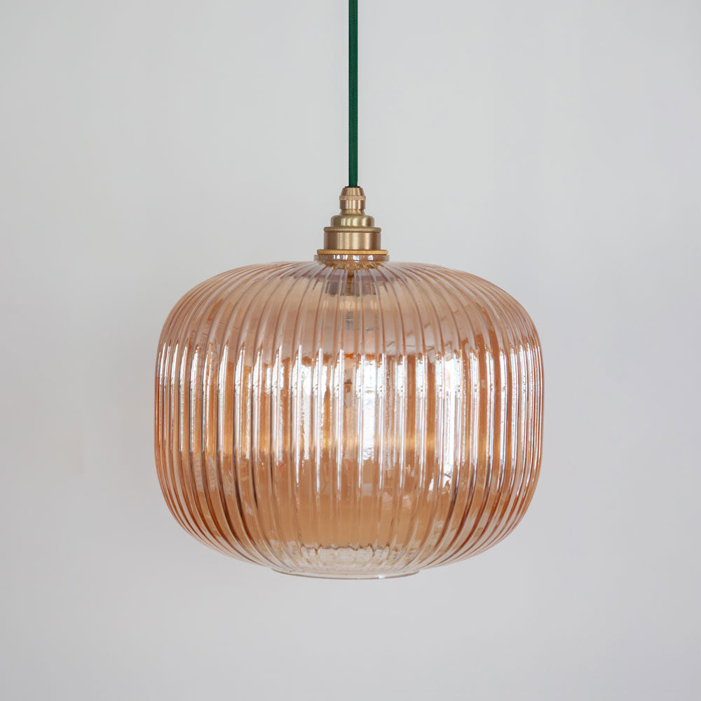 Amber Reeded Glass Pendant Light