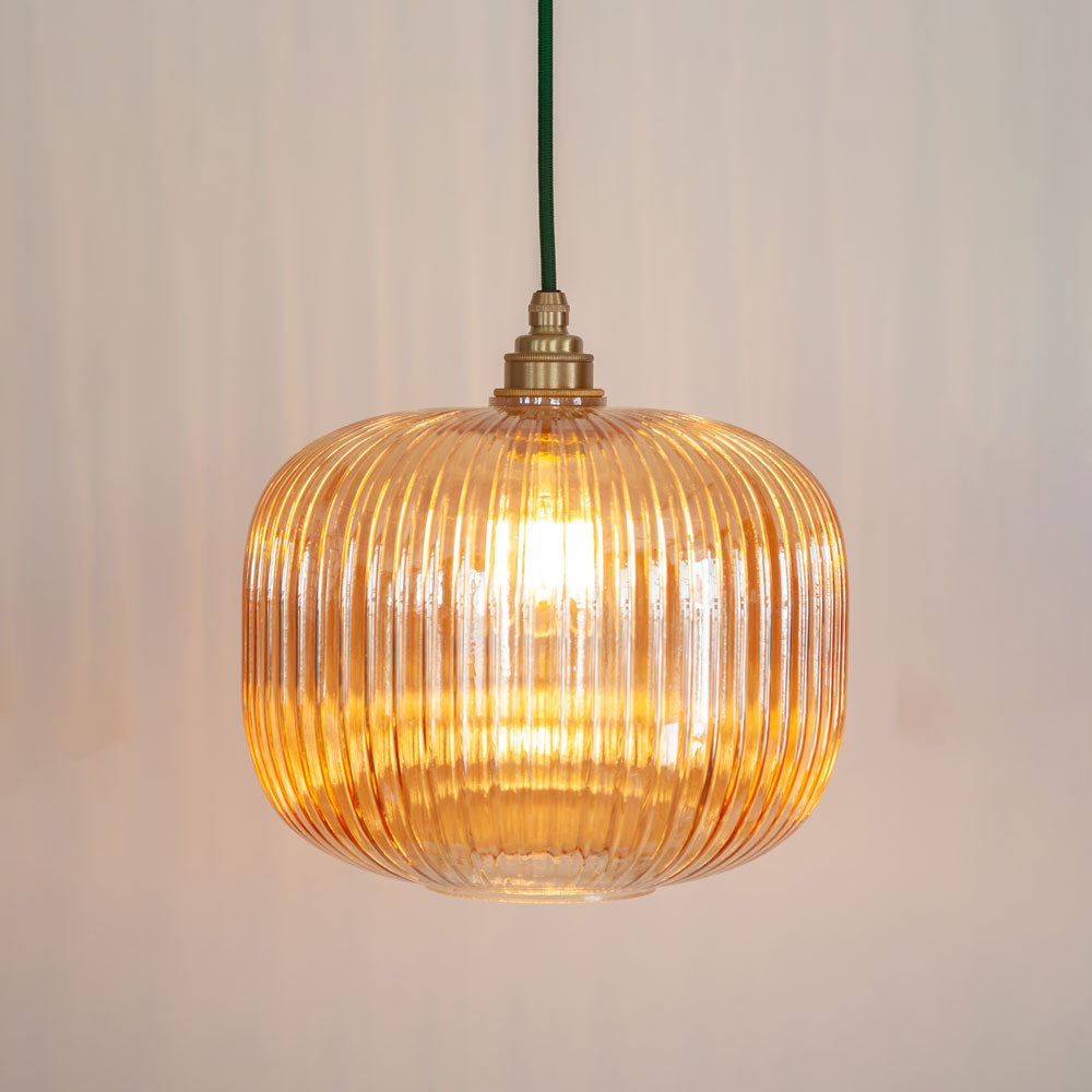 Amber Reeded Glass Pendant Light