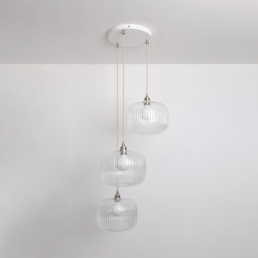 Clear Reeded Triple Drop Pendant