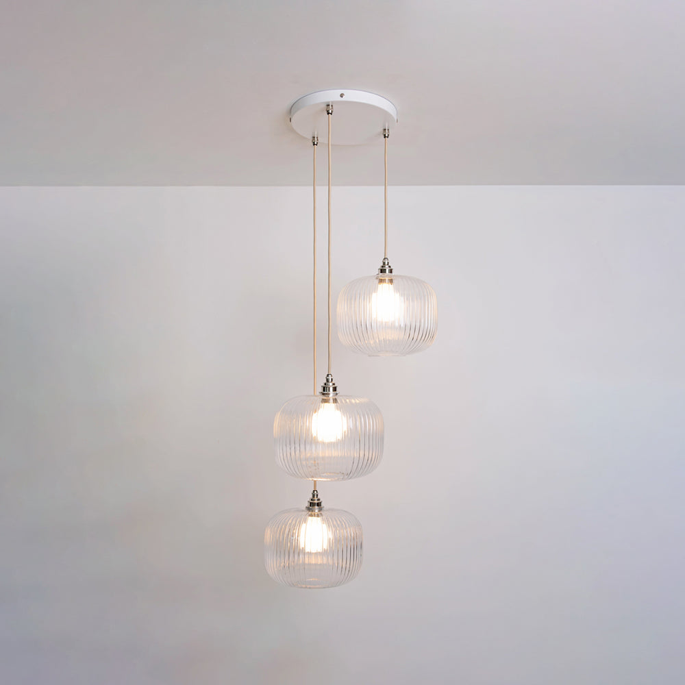 Clear Reeded Triple Drop Pendant