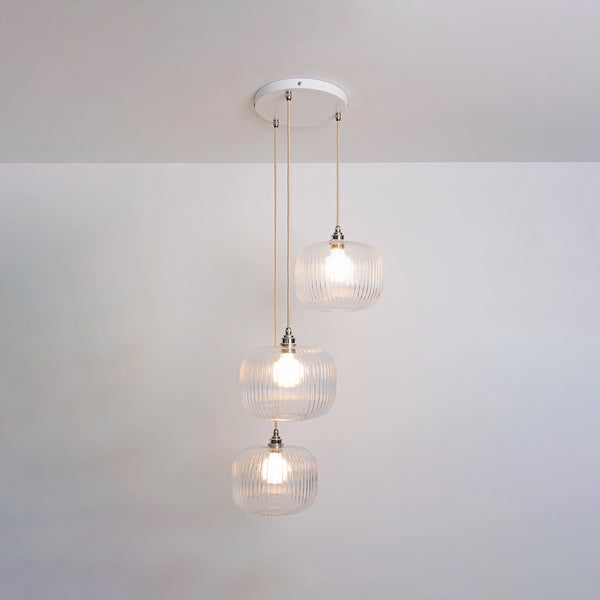 Clear Reeded Triple Drop Pendant