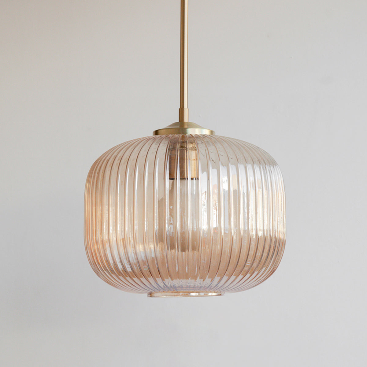 Amber Reeded Glass Stemmed Pendant Light