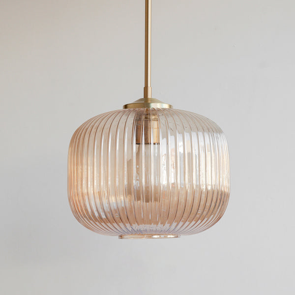 Amber Reeded Glass Stemmed Pendant Light