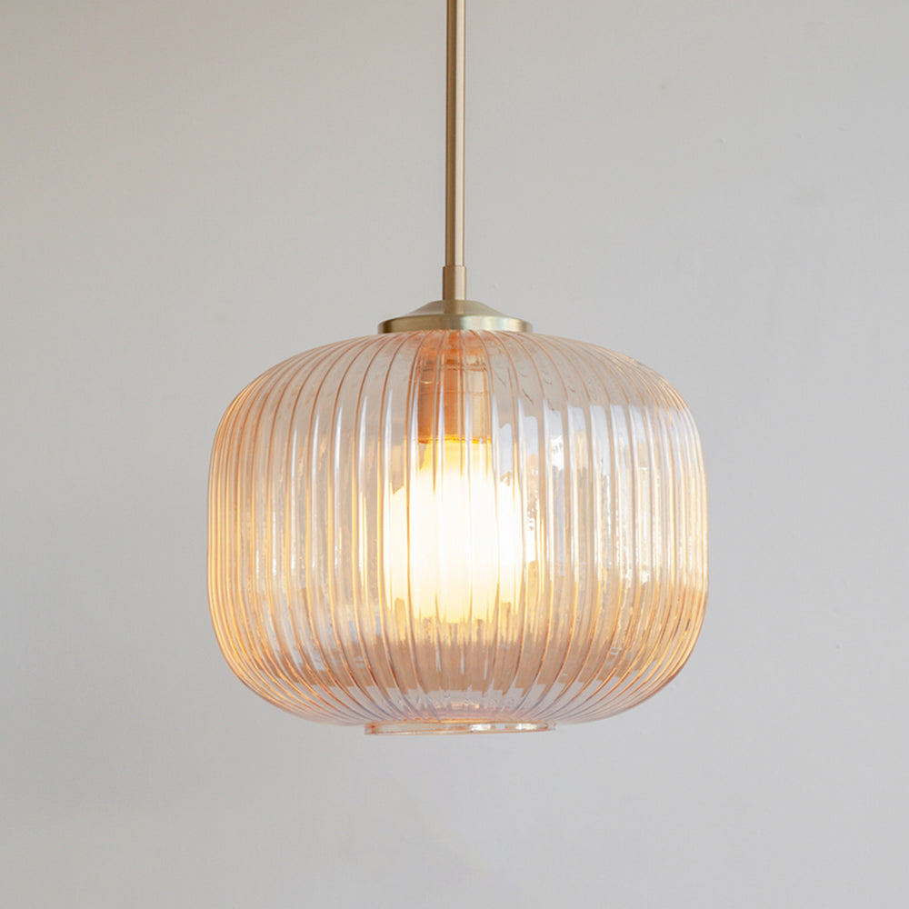 Amber Reeded Glass Stemmed Pendant Light
