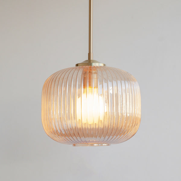 Amber Reeded Glass Stemmed Pendant Light