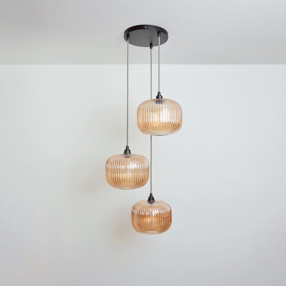 Amber Reeded Triple Drop Pendant