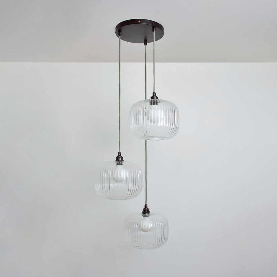 Clear Reeded Triple Drop Pendant