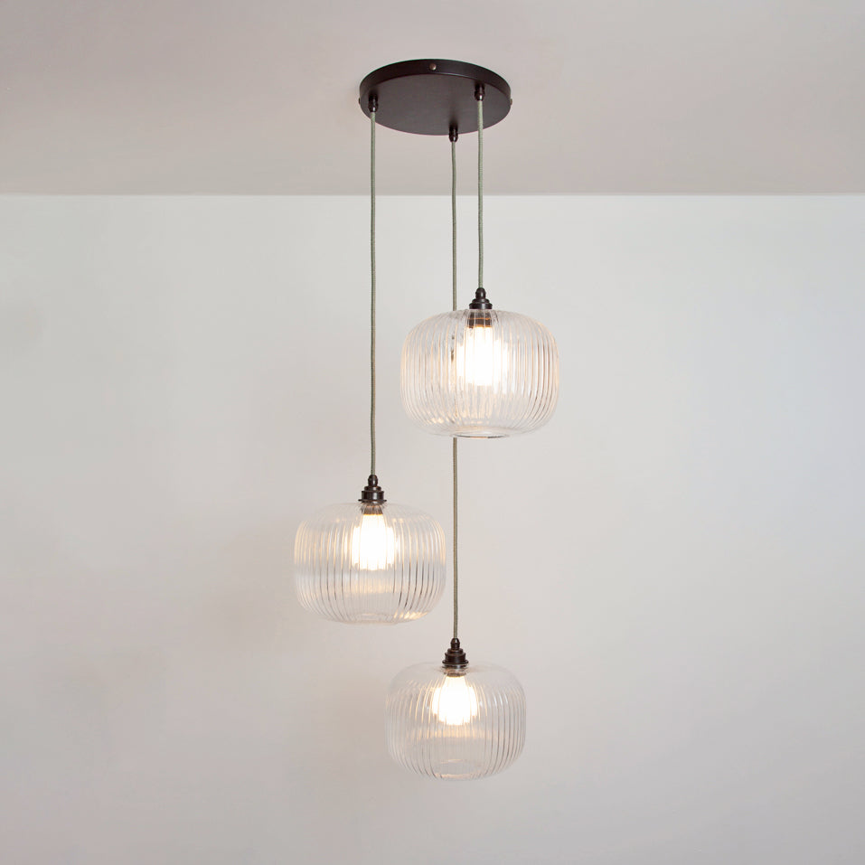 Clear Reeded Triple Drop Pendant