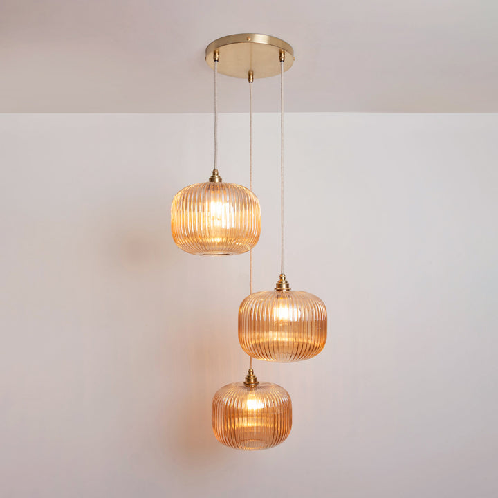 Amber Reeded Triple Drop Pendant