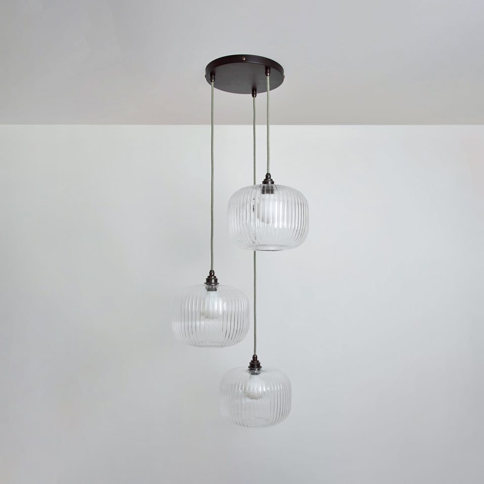 Clear Reeded Triple Drop Pendant