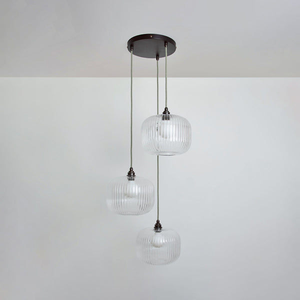 Clear Reeded Triple Drop Pendant