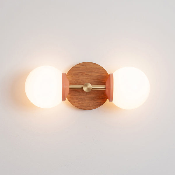 Small Opal Glass Double Arm Wall Light - Hardwood