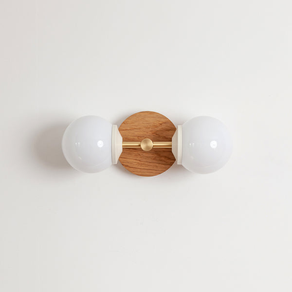 Small Opal Glass Double Arm Wall Light - Hardwood