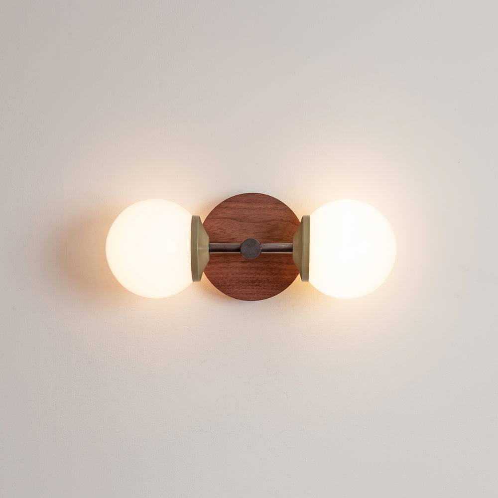 Small Opal Glass Double Arm Wall Light - Hardwood