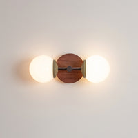 Small Opal Glass Double Arm Wall Light - Hardwood