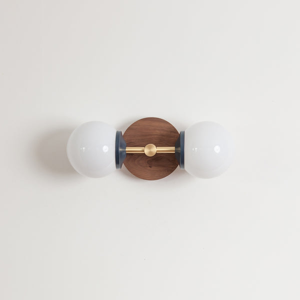 Small Opal Glass Double Arm Wall Light - Hardwood