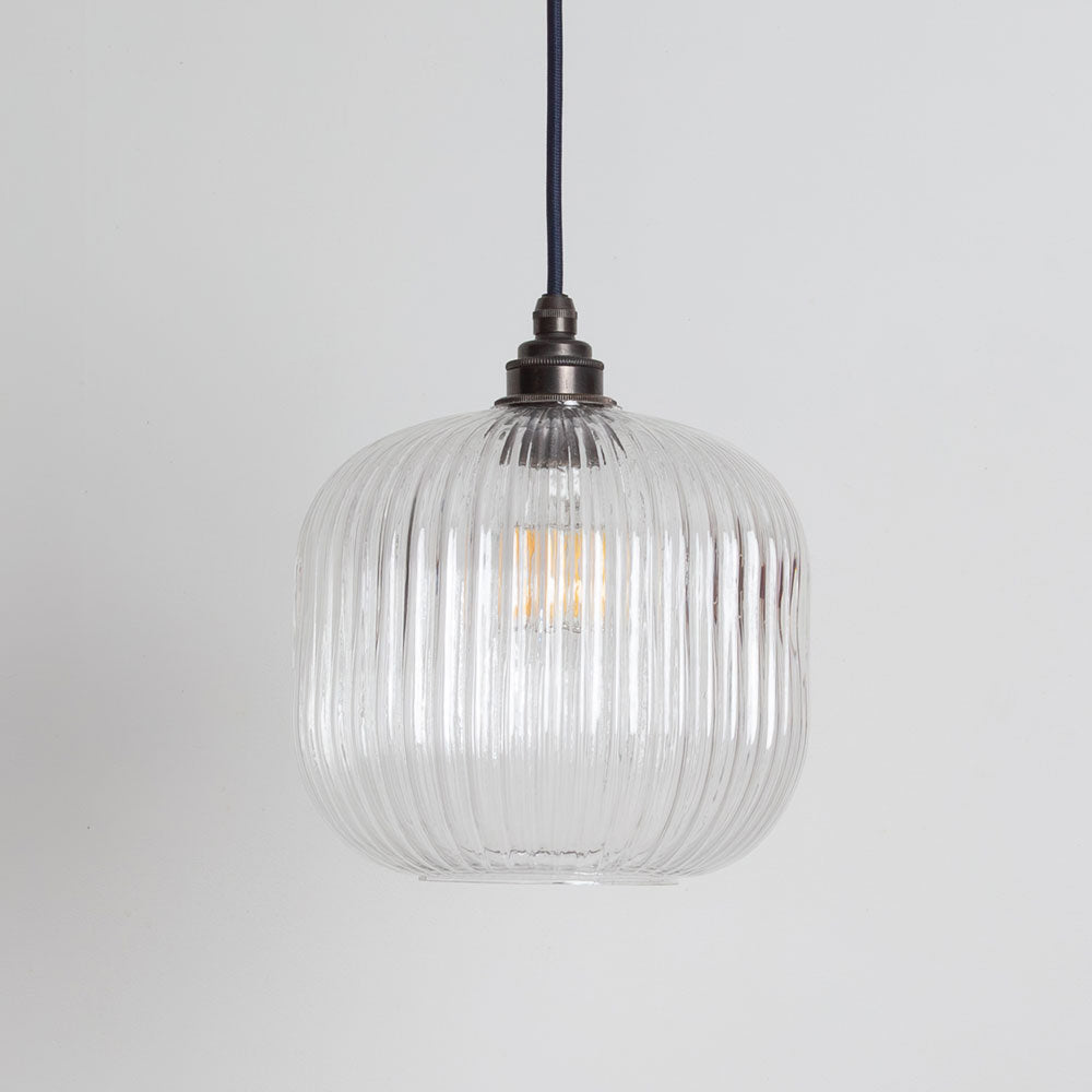 Small Clear Reeded Glass Pendant Light