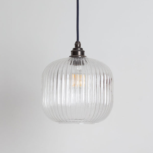 Small Clear Reeded Glass Pendant Light