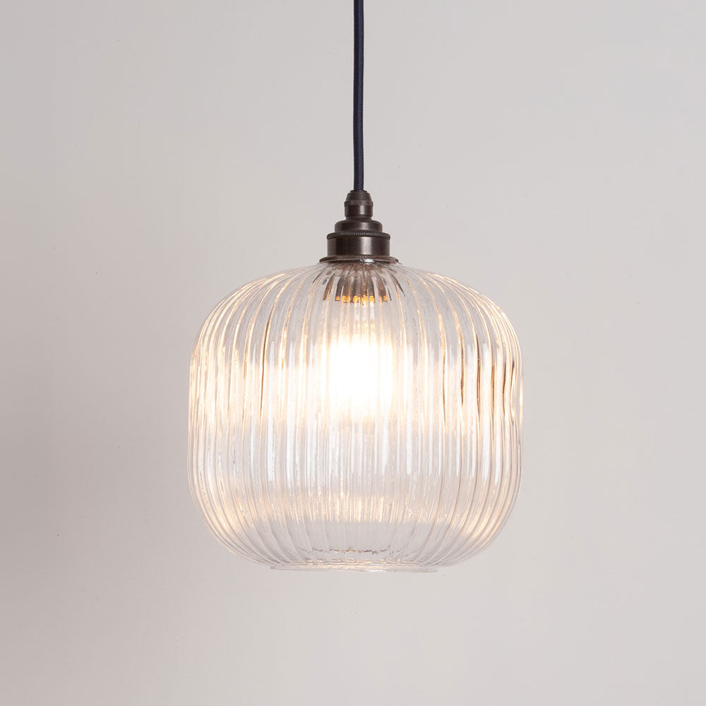 Small Clear Reeded Glass Pendant Light