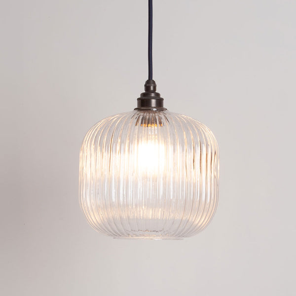 Small Clear Reeded Glass Pendant Light