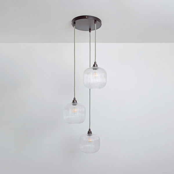 Small Clear Reeded Triple Drop Pendant